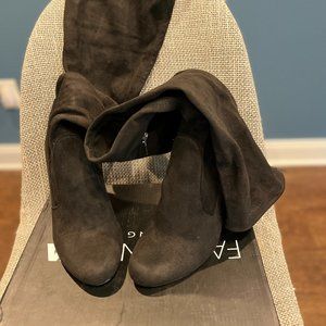 Black Faux Suede Over The Knee Boots